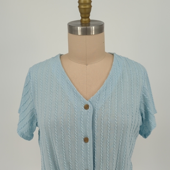 Weatherproof Cable Knit Knot Sweater Top Cardigan Blue L preppy cottagecore - Picture 3 of 8